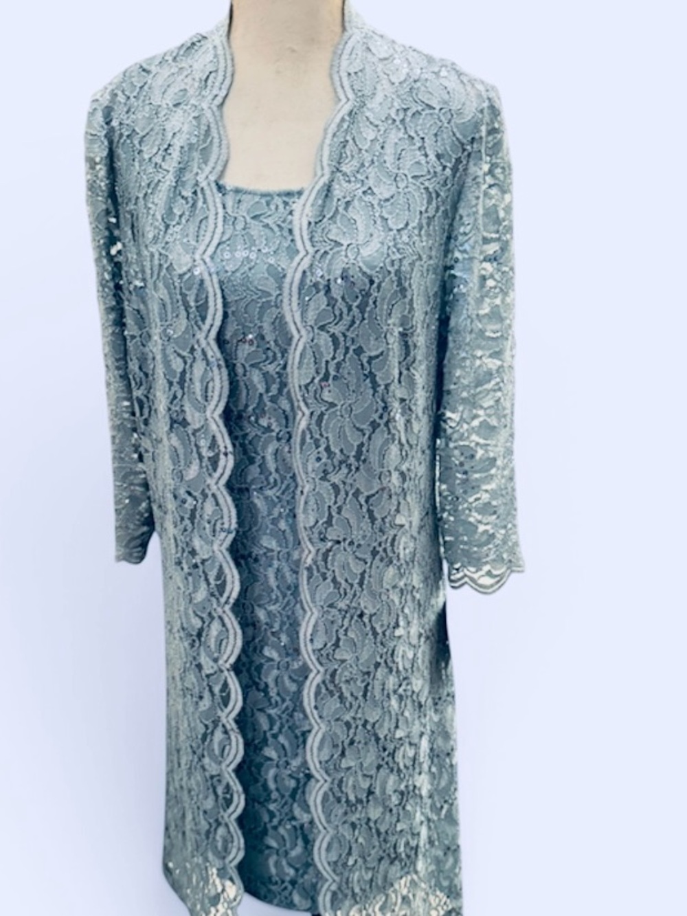 Alex Evenings Sea Green Sequin Lace Dress Jacket Set Size 10